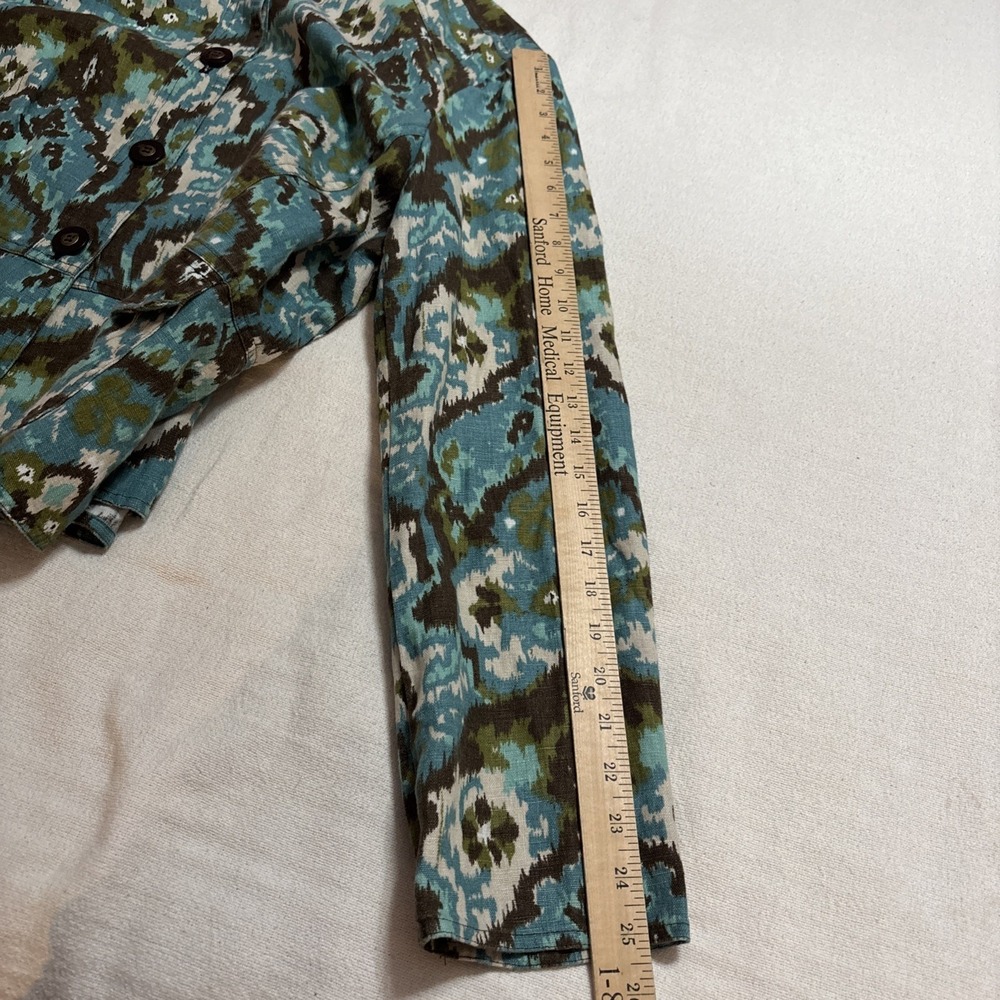 Charter Club Women's Brown Teal Ikat-style‎ Linen Suit Jacket Size XL Office - Picture 7 of 8